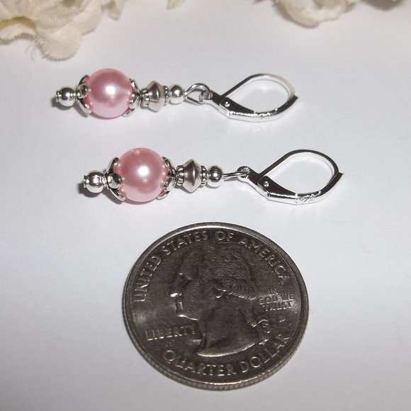 Blush Pink Pearl Earrings Silver Drop Dangle Jewelry Gift Idea for Girl NWT 8232 - Picture 5 of 8